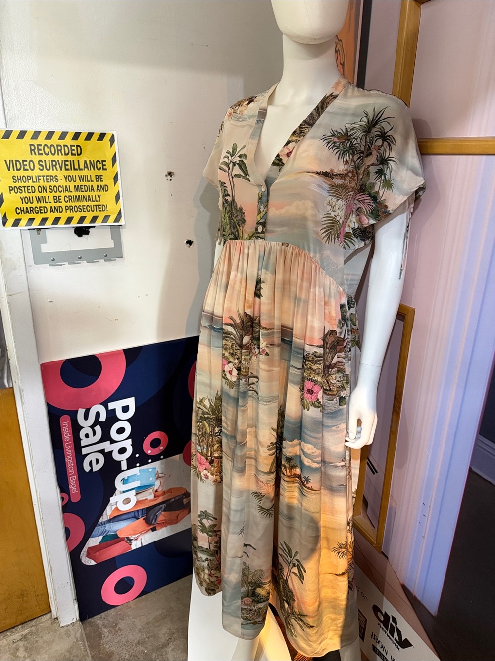 Peach & Green Tropical V-Neck Maxi Dress